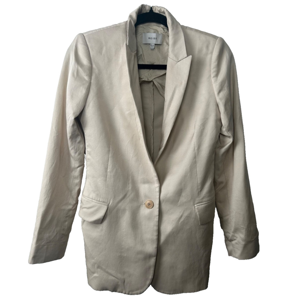 Reiss Blazer Womens 4 Etta One Button Lined Jacket Workwear Wool blend Tan E3